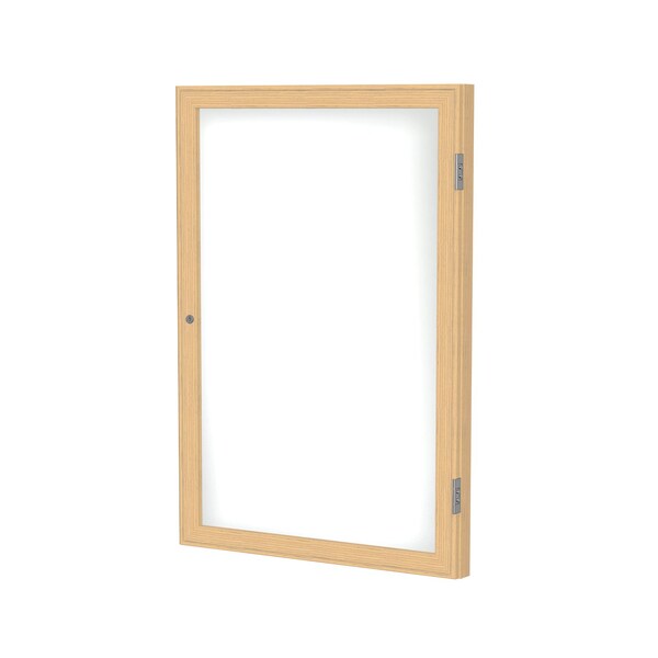 Enclosed Whiteboard, 1 Door, Por/Mag, Oak Frame, 3 ft H x 2 ft W, White